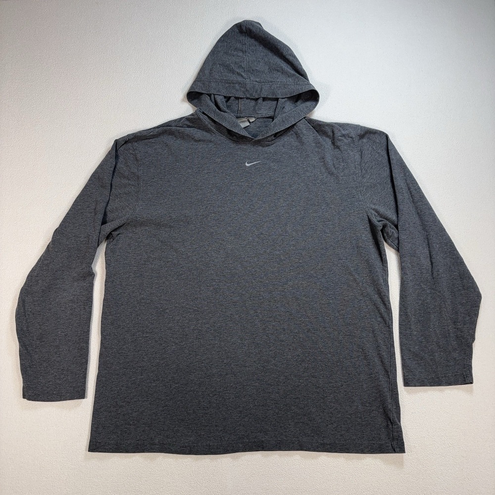 Nike Center Swoosh Lightweight Hoodie Men's L Heathered Gray Stretch Y2K